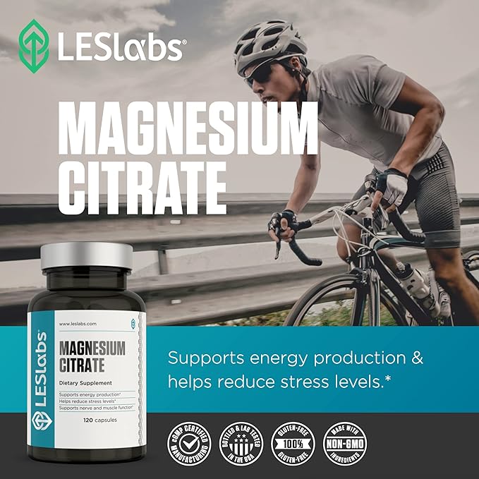 LES Labs Magnesium Citrate – Stress Relief Restful Sleep Heart Health Metabolism Nerve &amp Muscle Function – Non-GMO Supplement – 120 Capsules