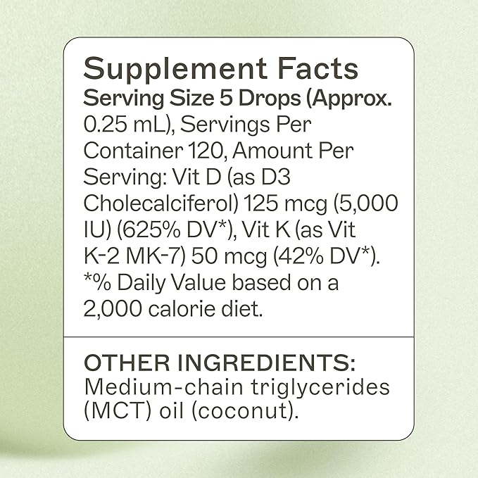 Amy Myers MD Vitamin D3/K2 Liquid - Supports Bone Health Immune Function &amp Hormone Balance - High Absorption - Non-Dairy Gluten-Free - 1 fl oz (30 Servings)