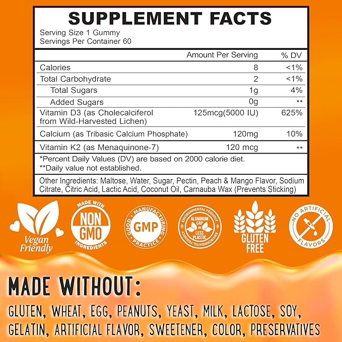 Magnesium + D3K2 Gummies Bundle – 2 Bottles (60 Each) – Apple Kiwi &amp Peach Mango