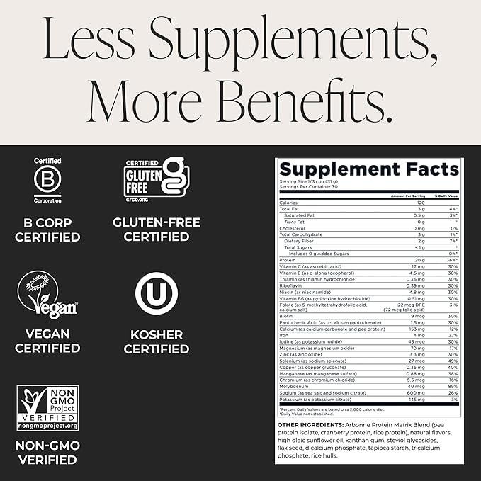 Arbonne FeelFit Pea Protein Powder – Vanilla Flavor Vegan Protein Powder – Plant-Based Nutrition Supplement for Smoothies Shakes &amp Post-Workout Recovery Support – 30 Servings