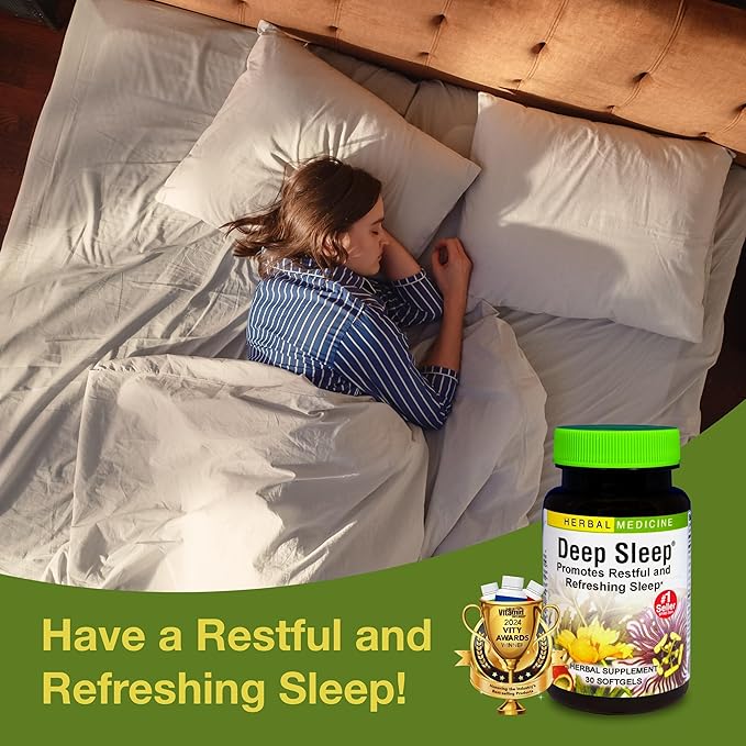 Herbs Etc. Deep Sleep Softgels - Herbal Sleep Support Supplement - Rest &amp Calming Support with Passionflower Chamomile &amp Lemon Balm - 30 Softgels (30 Servings)