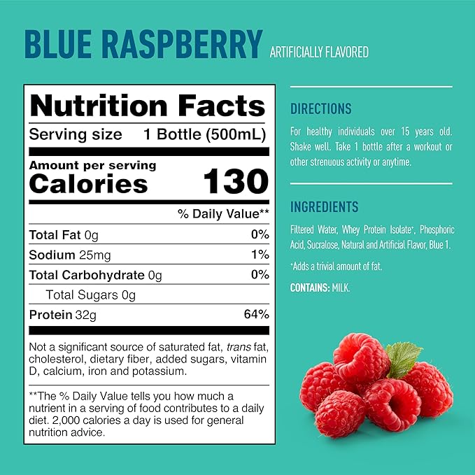 Isopure Zero Carb 32g Clear Protein Ready-to-Drink Whey Protein Isolate Blue Raspberry 12 Pack (Packaging May Vary)
