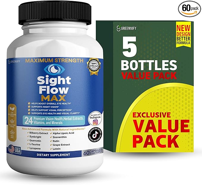 Sight Flow Max Eye Health Supplement 24 Premium Vision Herbal Extracts Vitamins and Minerals 60 Capsules (5)