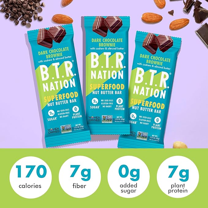 B.T.R Nation Keto Protein Bars Plant Based Vegan - Dark Chocolate Superfood Bar | 12 Bars | Low Carb and Gluten Free Free of Sugar Alcohols and Boosted with Powerful Superfoods
