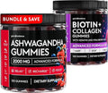 Ashwagandha Gummies 2000mg and Biotin Collagen Gummies 10000mcg Bundle for Women Men Relaxation Hair Growth Skin Nails - Sugar Free Vegan Pectin with Keratin Hyaluronic Acid Magnesium Zinc Vitamin D3