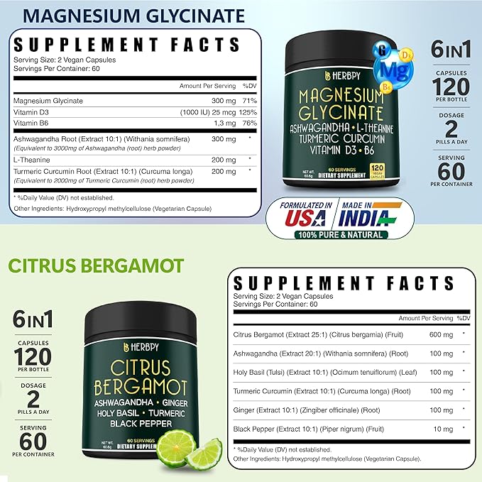 Bundle 6in1 Magnesium Glycinate &amp 6in1 Citrus Bergamot Supplements