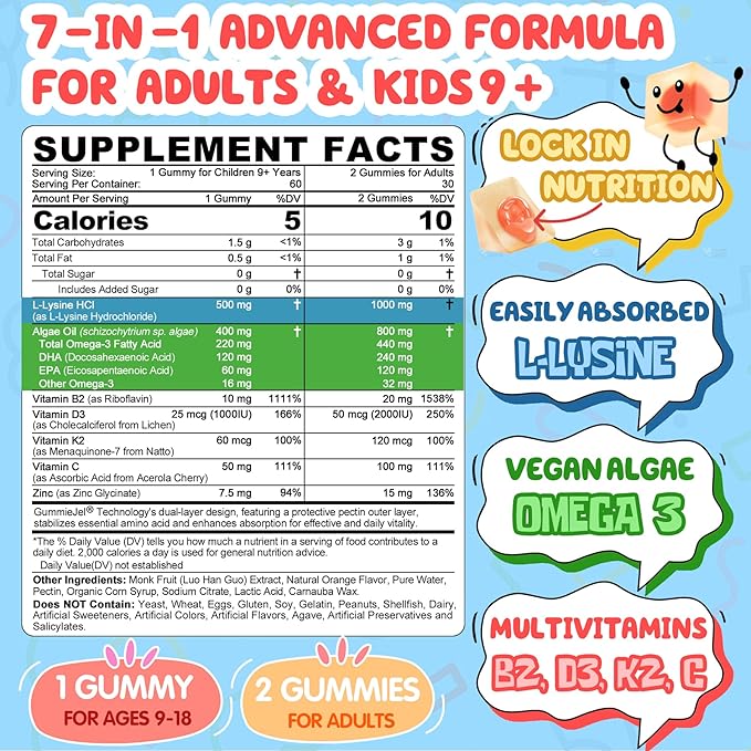 Calcium Complex Gummies for Kids+ Lysine Gummies for Kids Adults