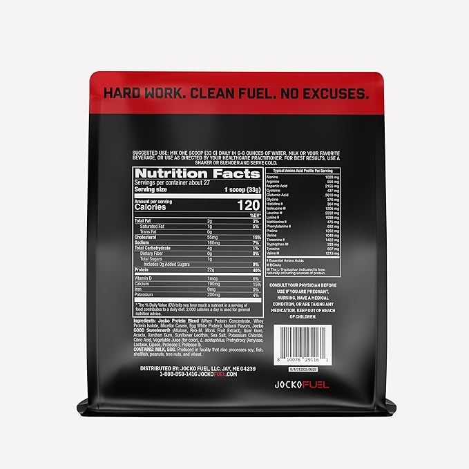 Jocko Fuel Whey Protein Powder Strawberry Milkshake 22g Protein Digestive Enzymes + Probiotic Blend No Sugar Added with Essential Amino Acids + Electrolyte Minerals 27 Servings