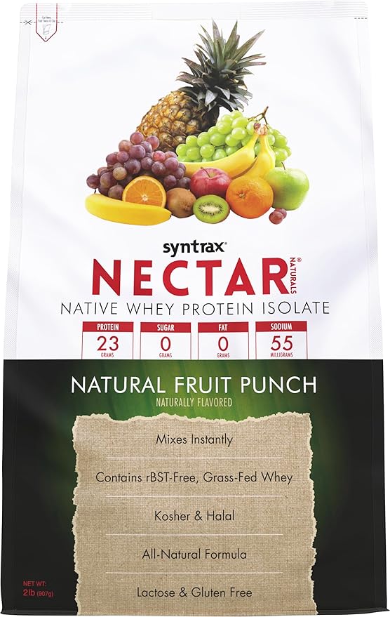 Syntrax Nectar Naturals All Natural Whey Protein Isolate Smooth &amp Juicy Natural Fruit Punch 2 lbs.