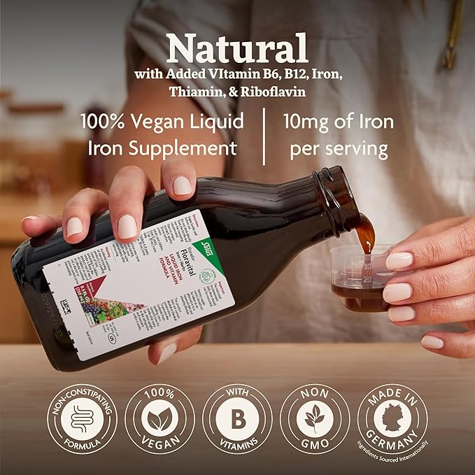 Floradix Floravital Liquid Iron &amp Vitamin Formula - Liquid Iron Supplement with C &amp B Vitamins &amp Herbs for Energy Support - Vegan Gluten-Free Yeast-Free &amp Non-GMO-16.9 Fl Oz