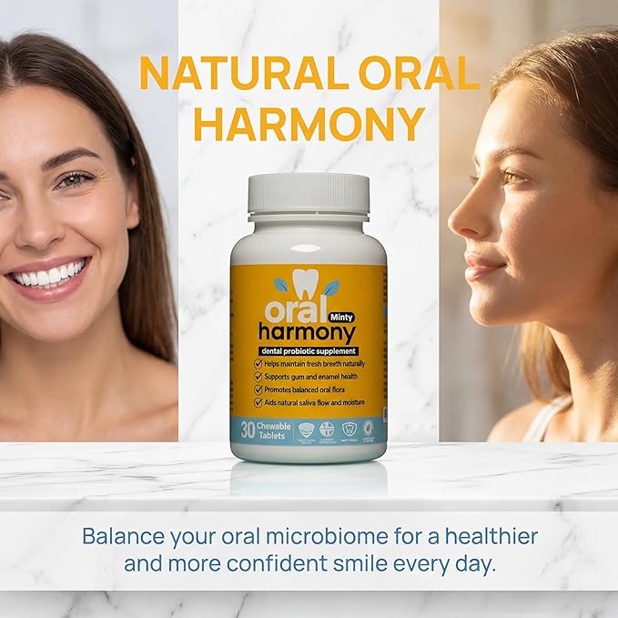 Oral Harmony Oral Probiotic Chewable Tablets – Sugar-Free Mint Flavor with Prebiotic Inulin – Daily Oral Microbiome &amp Fresh Breath Support – Chewable Oral Care Tablets – 30 Tablets