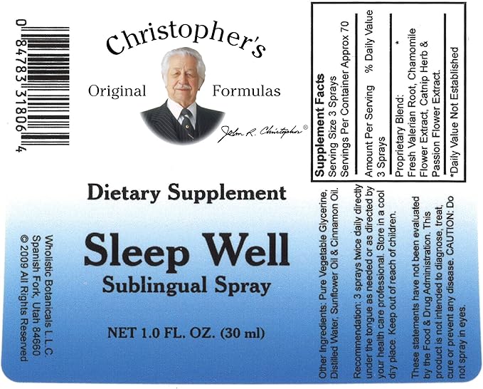 Christopher's Original Formulas Sleep Well Spray Herbal Sleep Aid for Adults Spray with Essential Oils for Sleep and Relaxation Valerian Root for Sleep Chamomile Flowers Passion Flower Extract
