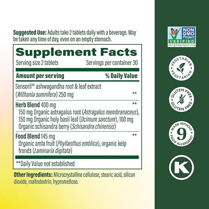 MegaFood Ashwagandha Complex (Formerly Stress Protect) - Ashwagandha Supplements Astragalus Root &amp Holy Basil - Vegetarian Gluten Free Cortisol Supplement - 60 Mini Tablets 30 Servings