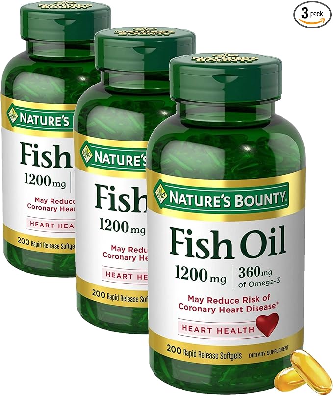 Nature's Bounty Fish Oil Omega 3 Supplements - Supports Heart Health1200 Mg Fish OilOmega-3200 Softgels(Pack of 3)