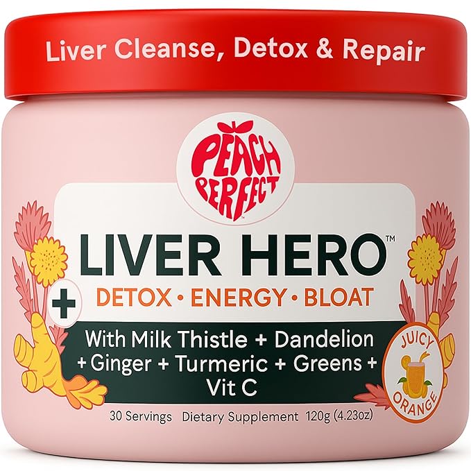 Peach Perfect Liver Hero – Premium Liver Detox and Bloat Support Powder for Women | Milk Thistle Dandelion Turmeric Ginger Chlorophyll and Vitamin C | Daily Energy Digestion and Skin Clarity | Ju