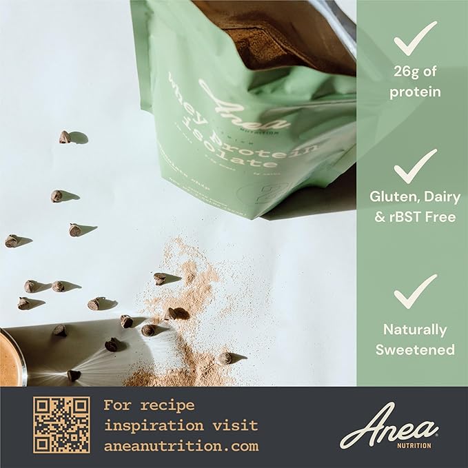 Anea Whey Protein Isolate - Mint Chocolate Chip | 26g Protein | 5.8g BCAAs | 2g Carbs| Complete Amino Acids | Gluten-Free Soy-Free | Lean Muscle &amp Recovery | Made in GMP Facility