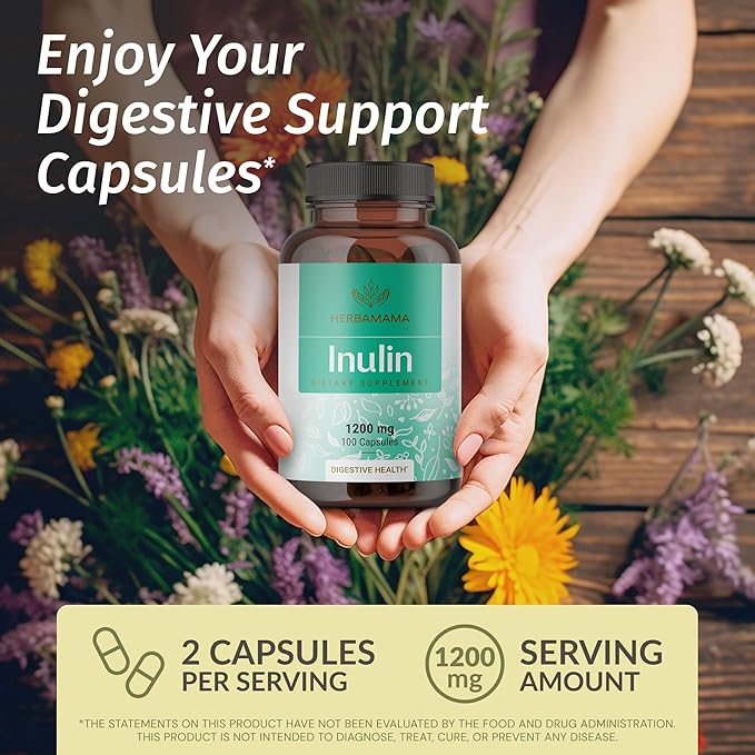 HERBAMAMA Inulin and Chicory Kit - Bundle of 1200 mg Inulin Fiber &amp 1200 mg Chicory Root Capsules - Vegan Non-GMO Gelatinl-Free - 2 Pack