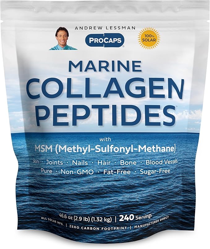 ANDREW LESSMAN Marine Collagen Peptides Powder and MSM 240 Servings - Supports Radiant Smooth Soft Skin Comfortable Joints. Pure. Super Soluble No Fishy Flavor No Additives Non-GMO