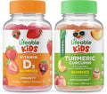 Lifeable Vitamin D Kids + Turmeric Curcumin Kids Gummies Bundle - Great Tasting Vitamin Supplement Gluten Free GMO Free Chewable Gummy