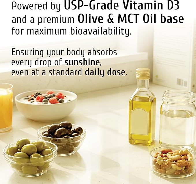 Vitamin D3 5000 IU (125 mcg) with USP-Grade Provitas® Vitamin D3 Dual Olive &amp MCT Oil for Enhanced Absorption Bone Muscle &amp Immune Support Non-GMO 360-Day Supply