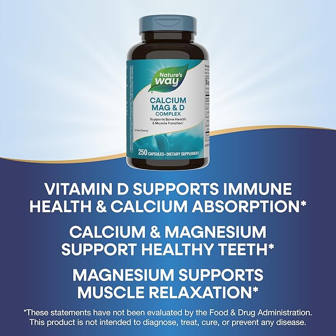 Nature's Way Calcium Magnesium &amp Vitamin D3 Complex Healthy Bones &amp Teeth Muscle Function and Relaxation* Gluten Free 250 Capsules (Packaging May Vary) - 2 Pack