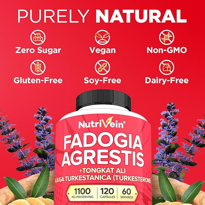 Nutrivein Premium Fadogia Agrestis and Tongkat Ali Supplement &amp Magnesium L-Threonate Bundle: Tongkat Ali Fadogia Agrestis and Magnesium Threonate Supplement Pair for Fitness Recovery &amp Vita