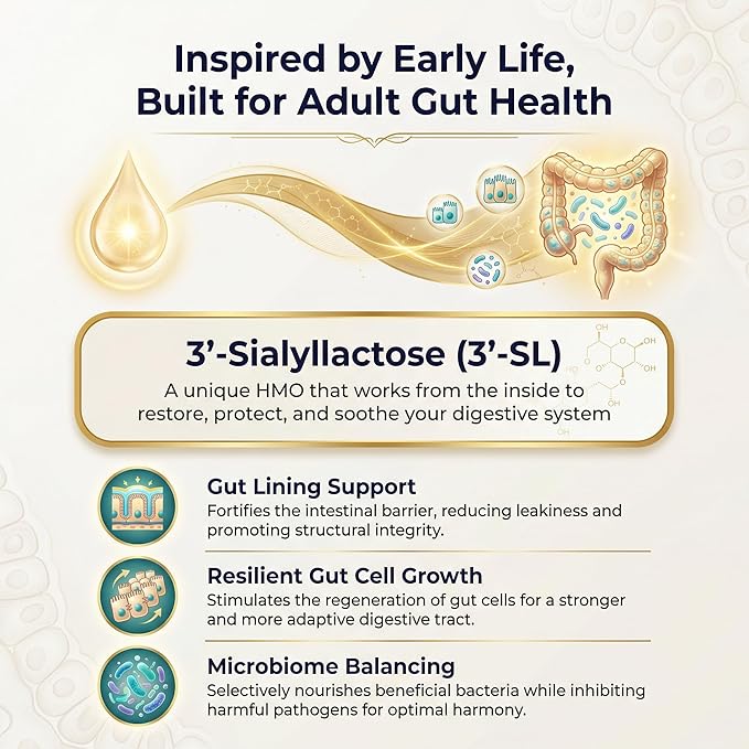 Gut Health - Gut Barrier Function Epithelial Cell Growth Immune Support Enhances Nutrient Absorption Microbiome Balance (HMO 3'-SL) (3-Pack | Best Value)