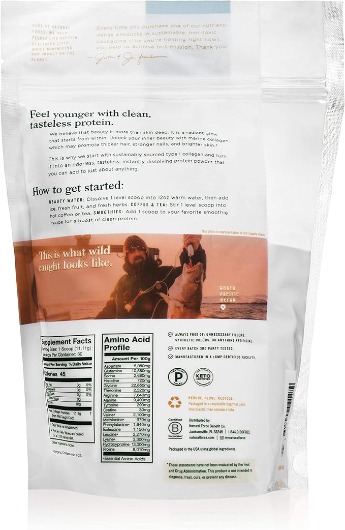 Natural Force Whey Protein Powder – Chocolate 1 lb Clean Marine Collagen Powder 11.7 oz