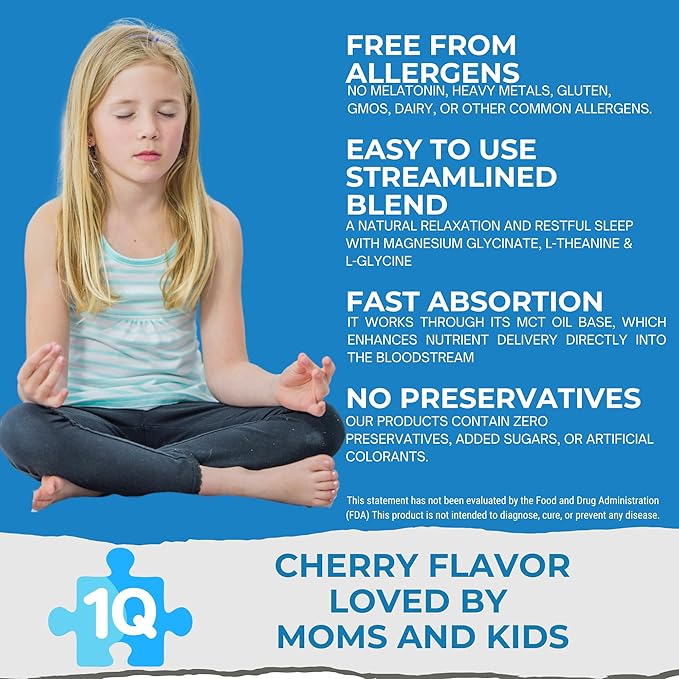 1Q Relax – Liquid Calm Natural Drops for Kids| Magnesium Glycinate L-Theanine &amp L-Glycine |No Melatonin Sugar-Free Vegan Non-GMO | Advanced Absorption | Gentle Mood Bedtime &amp Sleep Suppor