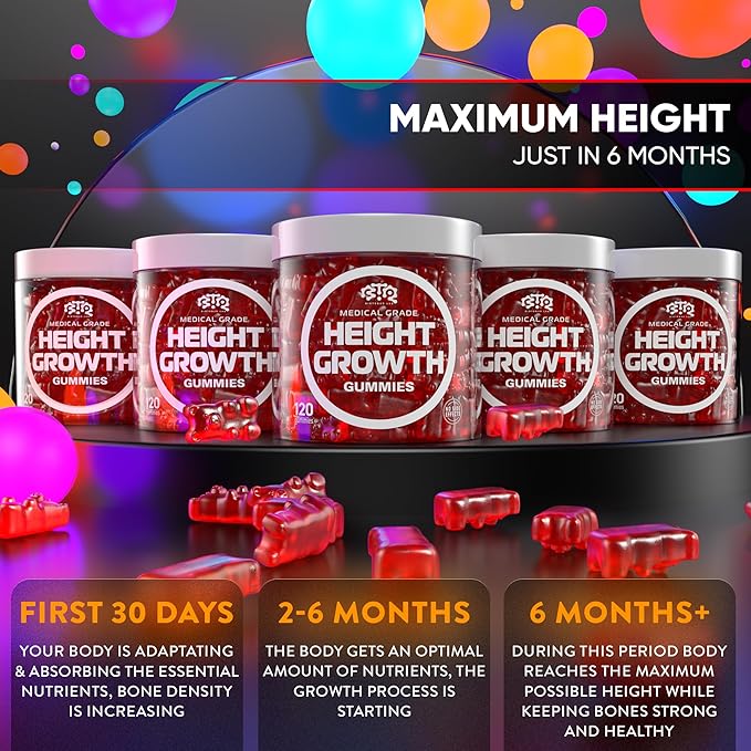 Height Growth Increase Gummies Vitamins Grow Tall Supplement Calcium Magnesium Zinc Ashwagandha Glucosamine Multivitamin for Teens Kids 180 Gummies