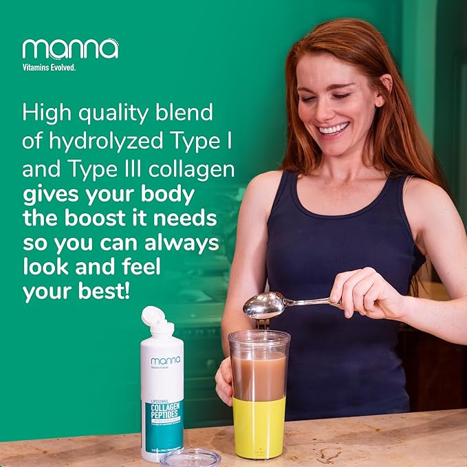Manna Vitamins Evolved Liposomal Collagen Peptides Liquid 5000mg High Absorption Grass-Fed Type I III Collagen for Skin Hair Nails Joints – Hydrolyzed Collagen Supplement Non-GMO 16oz (Unisex)