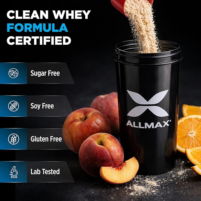 ALLMAX ISOFLEX Chiller Pure Whey Isolate Protein Powder – Gluten Free Low Lactose Sugar-Free – High-Protein Clean Keto-Friendly Workout Supplement Women and Men | Citrus Peach Sensation 2lb