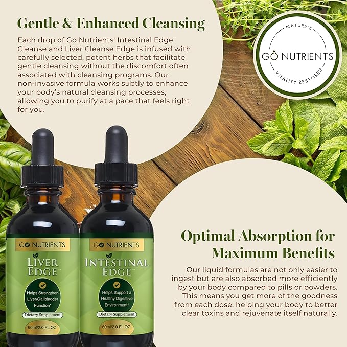 Go Nutrients Intestinal Edge Cleanse 60mL (2 oz) &amp Liver Cleanse Edge 60ml (2 oz) Non-GMO Soy-Free