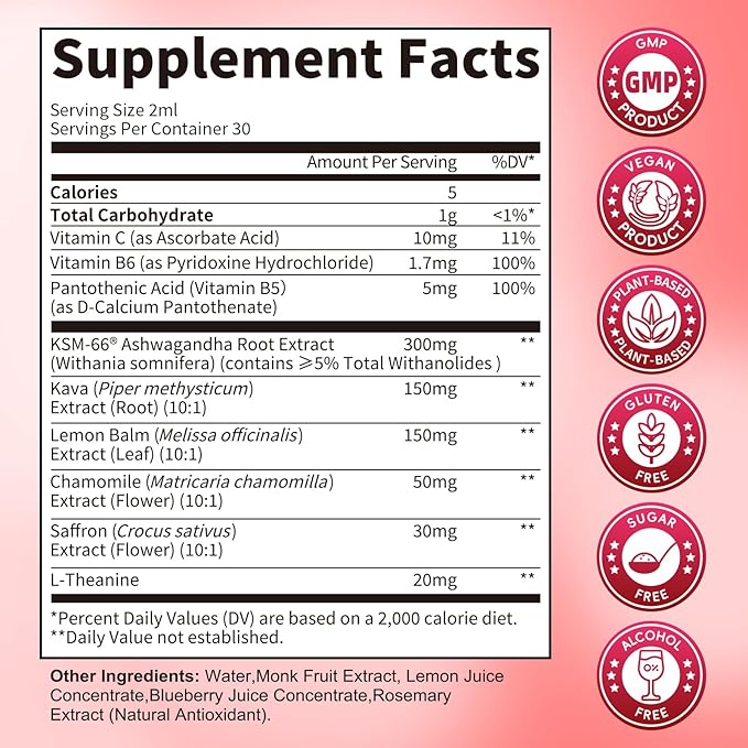 Cortisol Supplements for Women Cortisol Reducer Manager Detox with KSM-66® Ashwagandha Kava Lemon Balm &amp Vitamin C B5 B6 Lower Cortisol Hormone Harmony Liquid Drops 2 FL.OZ Cranberry Flavor