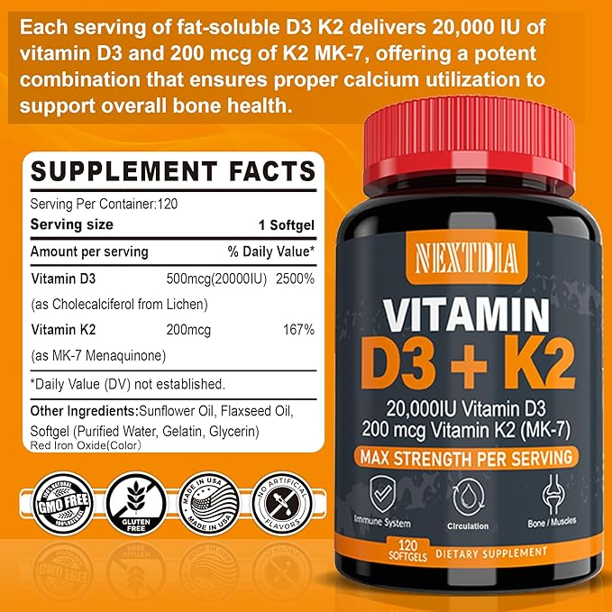 Vitamin D3 20000 IU + K2(MK7) 200mcg Softgels + Akkermansia Probiotics Gummies with Prebiotics Fiber