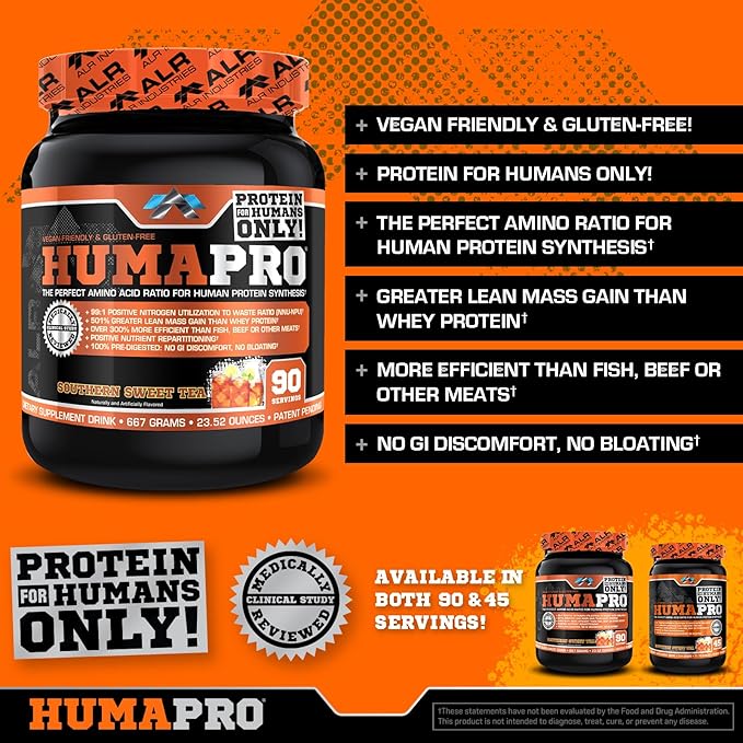Humapro | Amino Acids Protein Matrix for Humans | 99% Utilization for Lean Muscle | Vegan Gluten Free | 667g / 90 Servings (Southern Sweet Tea)