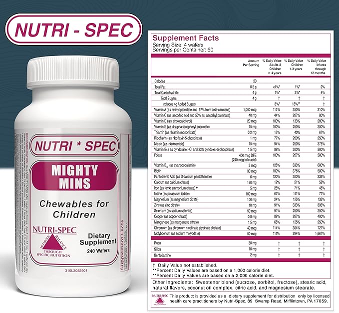 Mighty-Mins - Multivitamin for Kids with Iron in Chewable Form - for Children from 6 Months Through Adolescence - Easier to Absorb Gentle On Digestion - 240 Wafers