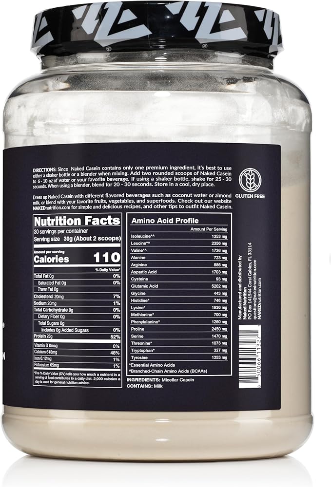 NAKED Whey Protein Powder 2LB (Unflavored) + Casein Protein Powder 2LB (30 Servings) – GMO-Free Gluten Free Soy Free Preservative Free
