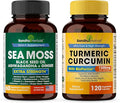 Sandhu Herbals Seamoss &amp Turmeric Curcumin with Bioperine Capsules | Supports Immune Digestive Cognitive Skin &amp Hair Health