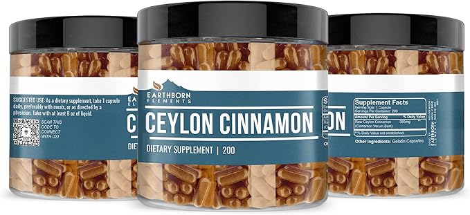 Earthborn Elements Ceylon Cinnamon Turmeric Curcumin &amp Triphala Capsule Bundle (200 Capsules Each) Pure &amp Undiluted No Additives