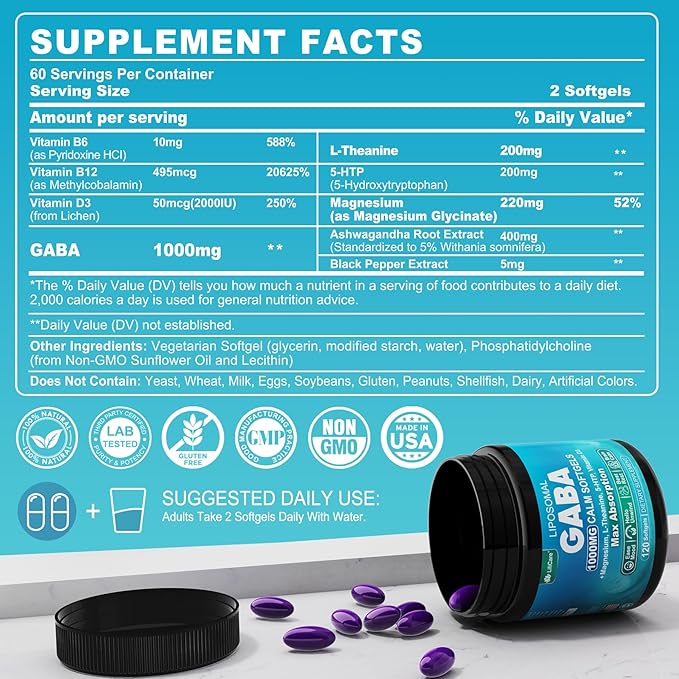 GABA Supplement +Vegan Omega-3 Algae Oil