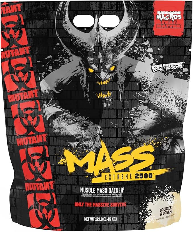 Mutant Mass Extreme 2500 Gainer - Whey Protein Powder with 3-Source Whey Protein Blend &amp Whole Food Carbs - High Calorie Mass Gainer for Muscle Building &amp Weight Gain - Cookies &amp Cream 12