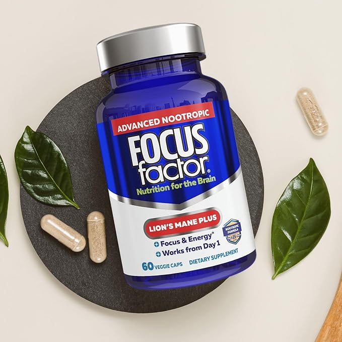 Focus Factor Lions Mane Plus Advanced Nootropic with L-Theanine Caffeine Focus and Energy (60 Count) (Pack of 3)