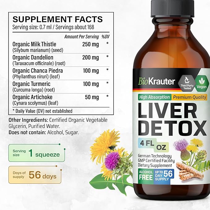 BIO KRAUTER Liver Detox Tincture 4 Fl. Oz. &amp Milk Thistle 60 Gummies