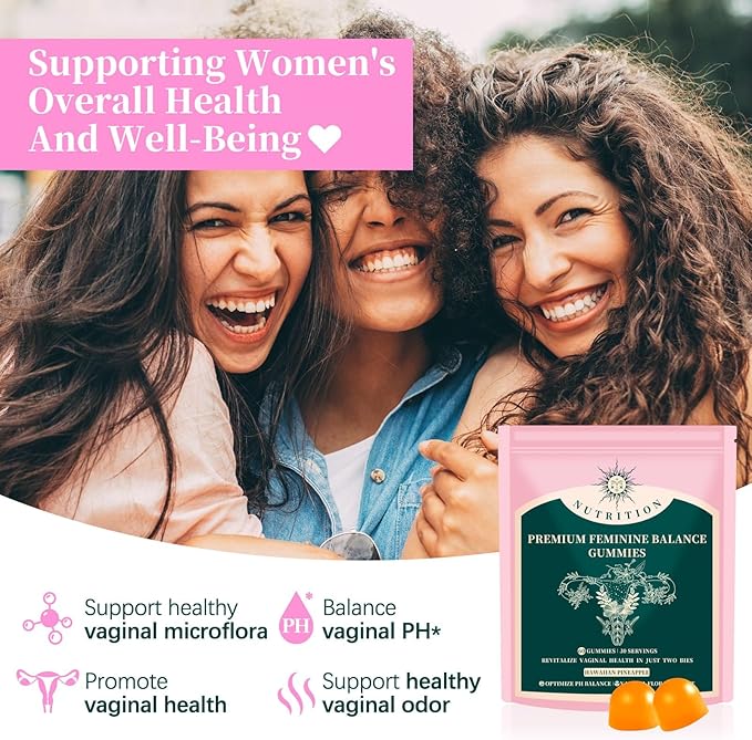 Vital Source Feminine Balance Gummies Gluten-Free Vegan Hawaiian Pineapple Flavor(1 Pack 60 Count)