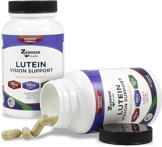 Zenesis Labs Lutein Vision Support - Essential Eye Vitamin - with Bilberry Beta-Carotene Zinc Grapeseed &amp Other Minerals - 120 Capsules - 60 Day Supply