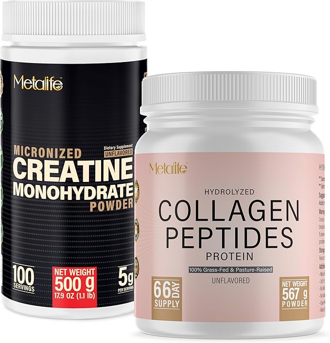 Creatine Monohydrate 500g + Bovine Collagen Peptides 20oz Bundle – Muscle Strength Recovery &amp Joint Support – Unflavored Canada-Made Grass-Fed 166 Total Servings