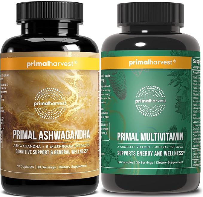 Primal Harvest Daily Two-Step Routine | Ashwagandha + Multivitamin | 2 Pack | 30 Day Supply