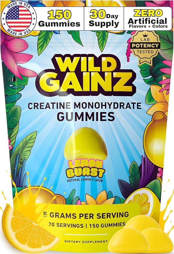 Creatine Monohydrate Gummies 5g - Made in USA - Pre Workout Creatine Chews for Women &amp Men Vegan Creatine Gummy Candy Chewable Nutritional Supplements NSF Certified (Lemon 150 Count)