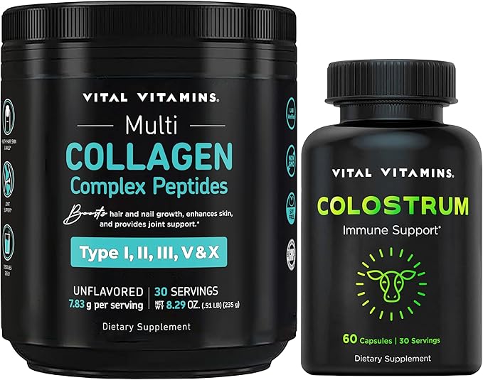 Vital Vitamins Multi Collagen Peptides Powder + Colostrum Capsules with Vitamin C Zinc